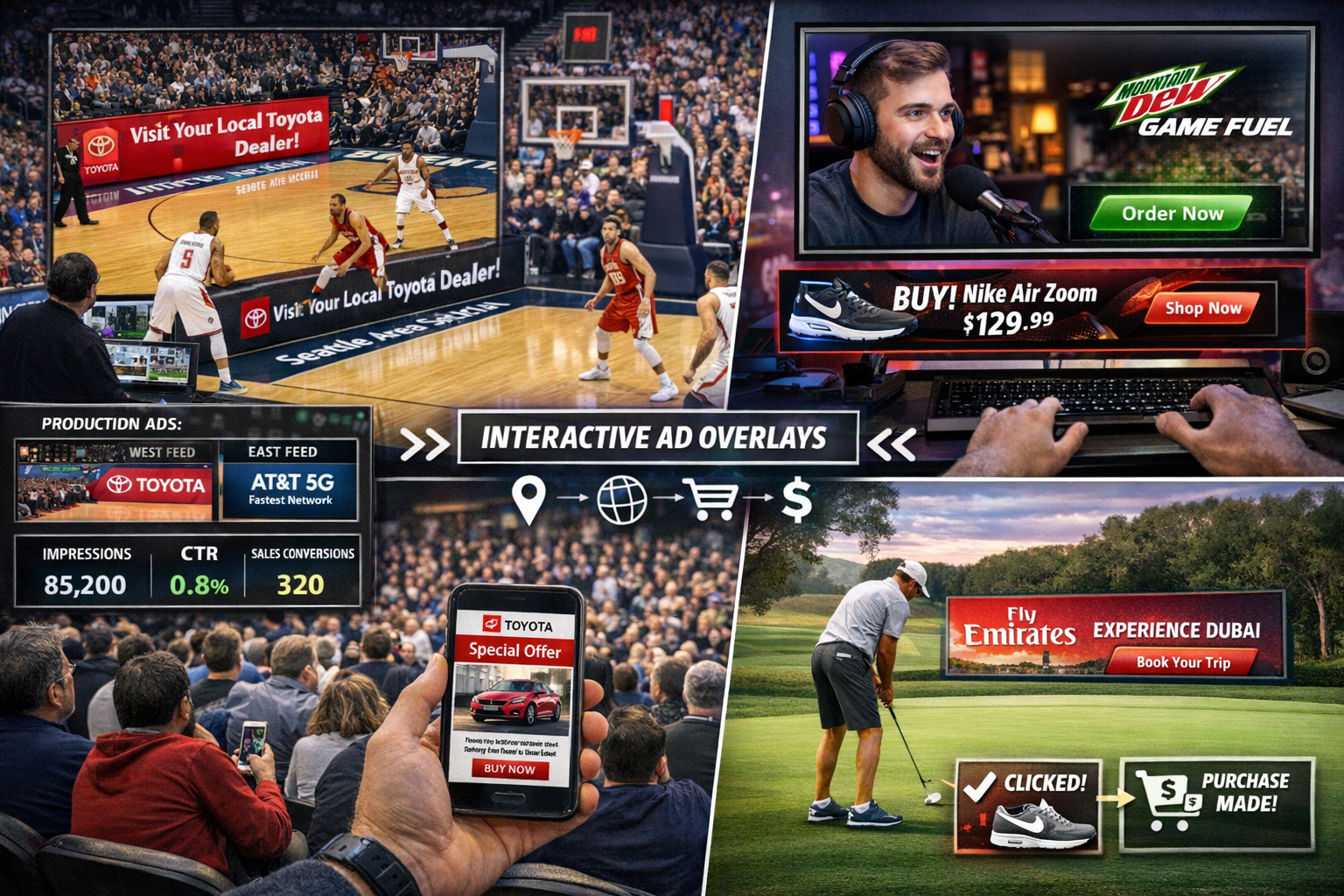 Media analytics and content delivery screens suggesting platform-controlled attention systems